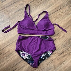 Torrid Purple Purple / Floral Reversible Bikini Set